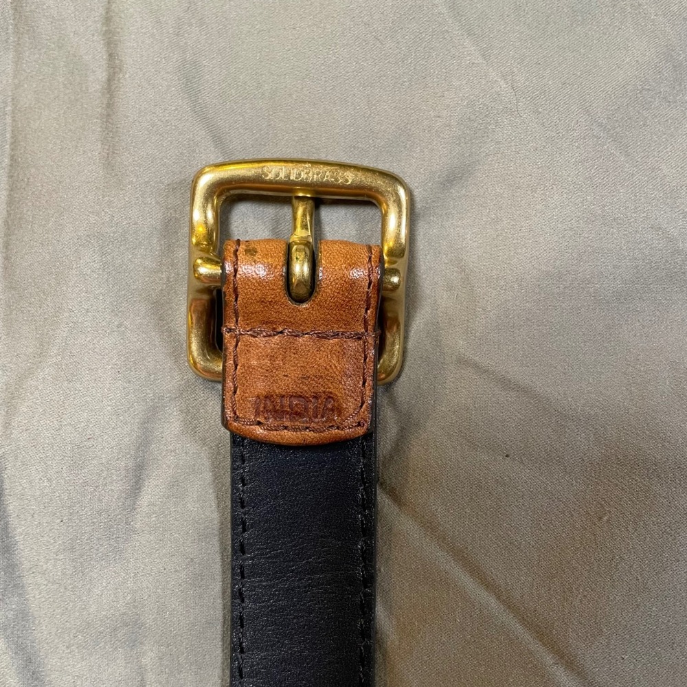 Full Grain Leather Belt Cognac Brown Solid Brass Buckle Mens Size Large Classic - Picture 5 of 5